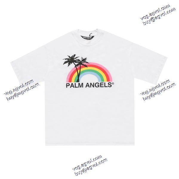 一味違うケーブル編みが魅力満点 パーム エンジェルス ブランドスーパーコピー Palm Angels 2020秋冬 レインボープリント半袖Tシャツ 2色可選